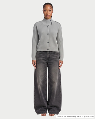 XONA Button Front High-Neck Ribbed Knit Cardigan