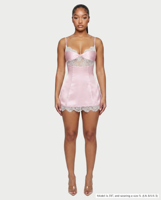 VERLY Lace Trim Satin Tie-Back Mini Dress