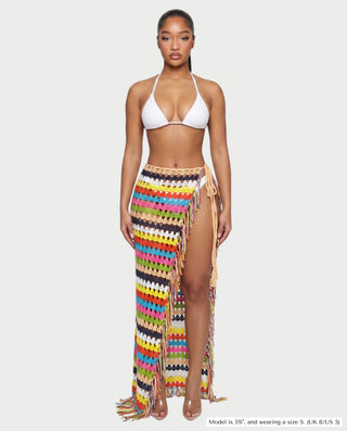 CALYSEA Crochet Fringe Wrap Cover-Up Skirt