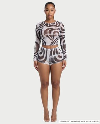 TRIMA Sheer Swirl Print Crop Top & Shorts Set