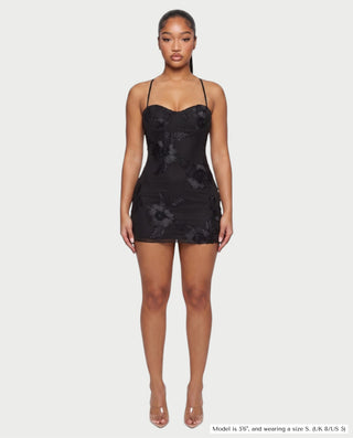 LYSENNE Floral Lace-Up Back Mini Dress