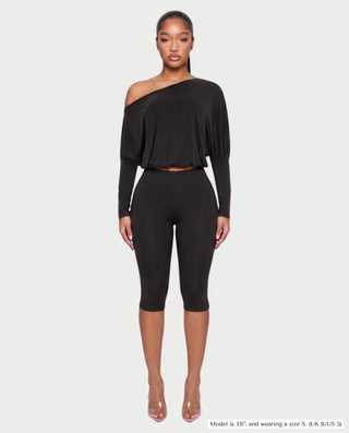 ZAFRINA One-Shoulder Blouson Top & Capri Pants Set