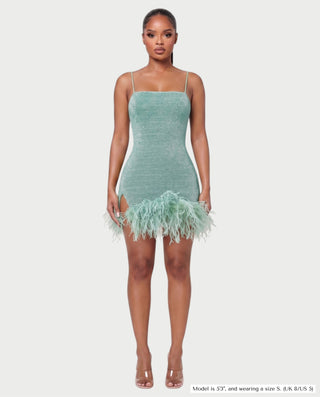 LURESSA Feather Trim Bodycon Mini Dress