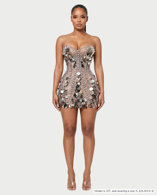 LANAYA Mesh Rhinestone Paillette Mini Dress
