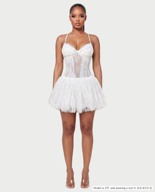 REZE Lace Mesh Tie-Back Mini Dress