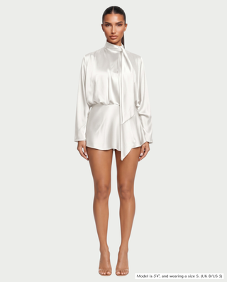 AZIEL Draped Scarf Neck Long Sleeve Mini Dress