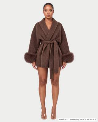 RULLY Plush Cuffs Drop-Shoulder Wrap Coat