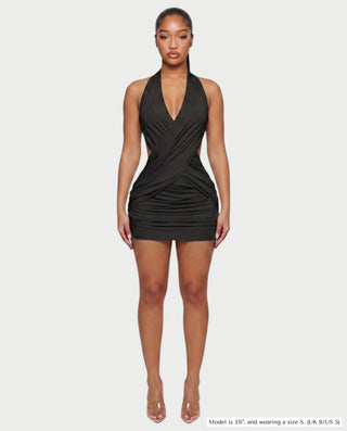 FERN Cross-Front Halter Draped Mini Dress