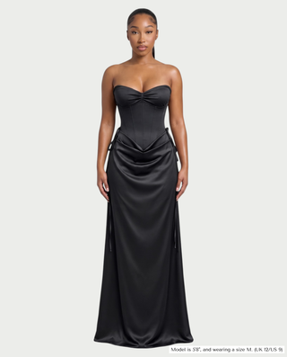 VELIA Corset Ruched Draped Satin Maxi Dress