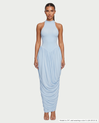 SHAYE High Neck Racerback Ruched Draped Maxi Dress