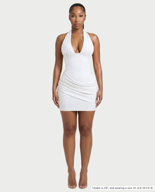 RESSI Ruched Halter Open-Back Mini Dress