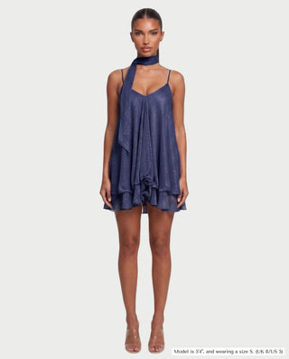 COZETTE Scarf-Neck Layered Ruffle Mini Dress