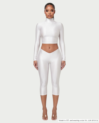 NURA High Neck Crop Top & V-Waist Capri Leggings Set