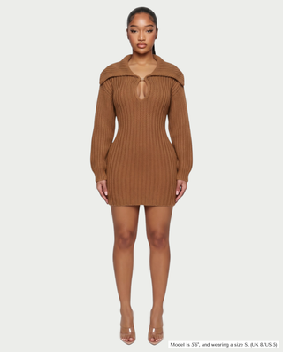JOSA Wide Collar Long Sleeve Knit Mini Dress