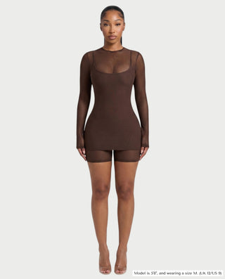 ROLINA Sheer Mesh Overlay Romper & Mini Dress Set