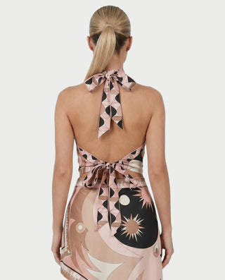 RAMIKA Abstract Halter Top & Asymmetrical Mini Skirt Set