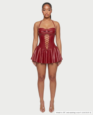 ROXE Lace-Up Halter Faux Leather Mini Dress
