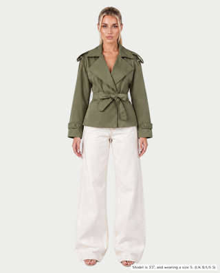 LURIA Wide Lapel Belted Short Trench Coat