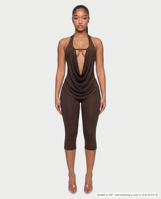 CORALINE Draped Cowl Halter Top & Capri Pants Set