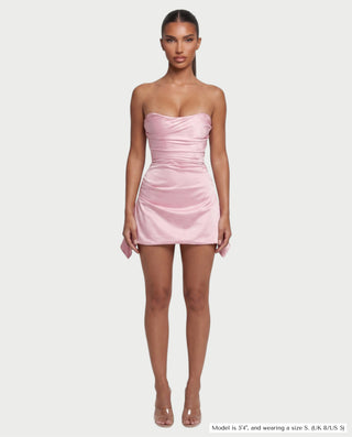 YULA Ruched Bodice Flared Mini Dress