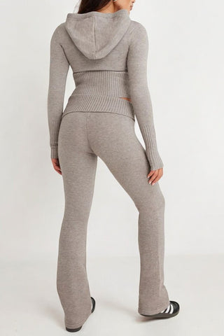 MAYA Knit Zip Hoodie & Flared Low Rise Pants