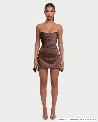 YULA Ruched Bodice Flared Mini Dress