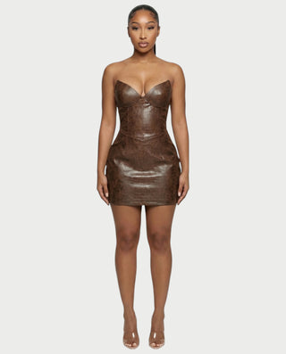 AVERA Croc-Embossed Corset Mini Dress