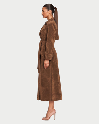 REXA Double-Breasted Waist-Tie Long Trench Coat
