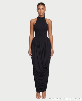 SHAYE High Neck Racerback Ruched Draped Maxi Dress