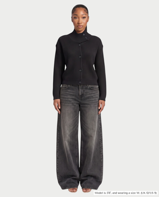 XONA Button Front High-Neck Ribbed Knit Cardigan