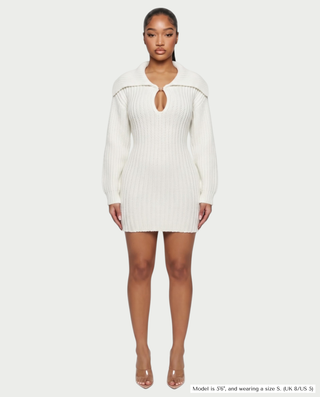 JOSA Wide Collar Long Sleeve Knit Mini Dress