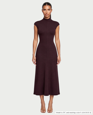 LERIE Mock Neck Cap Sleeve A-Line Midi Dress