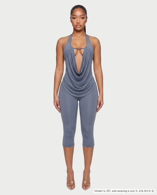 CORALINE Draped Cowl Halter Top & Capri Pants Set
