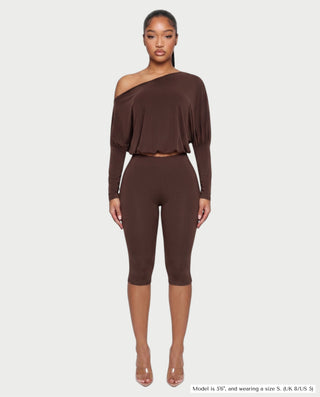 ZAFRINA One-Shoulder Blouson Top & Capri Pants Set