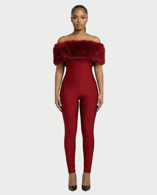 Mono de piel sintética con hombros descubiertos de NENYA