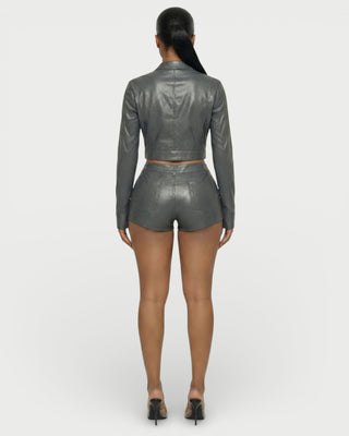 BRIXA Leather Jacket & High-Waist Shorts Set