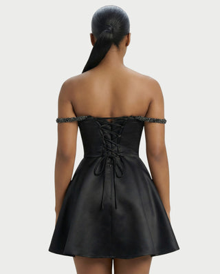 Vestido mini acampanado con corsé y lentejuelas SELAH
