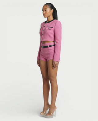 Conjunto de chaqueta de cuero y pantalones cortos de cintura alta BRIXA