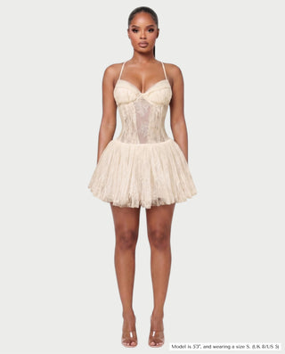 REZE Lace Mesh Tie-Back Mini Dress