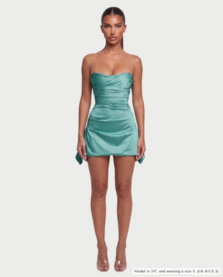 YULA Ruched Bodice Flared Mini Dress