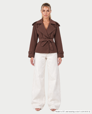 LURIA Wide Lapel Belted Short Trench Coat