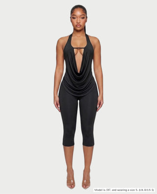 CORALINE Draped Cowl Halter Top & Capri Pants Set