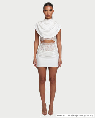 LESKA Draped Top Lace Mini & Skirt Set