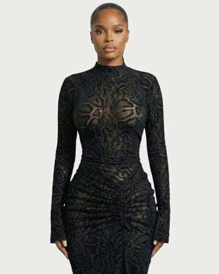 LIYANA Lace Ruched Bell Sleeve Maxi Dress Celestia LIYANA Lace Ruched Bell Sleeve Maxi Dress Celestia