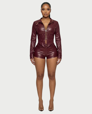 BRIXA Leather Jacket & High-Waist Shorts Set