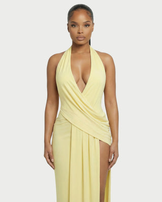 ERAYA Halter Neck Thigh-High Slit Maxi Dress - Yellow / S - Women's Fashion - Celestia ERAYA Halter Neck Thigh-High Slit Maxi Dress - Yellow / S - Women's Fashion - Celestia