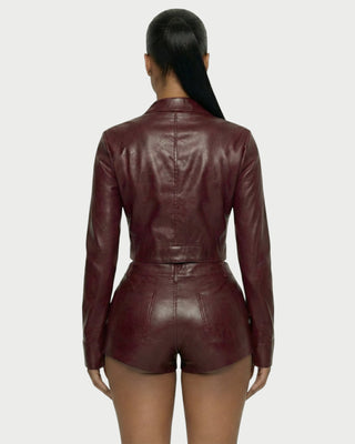BRIXA Leather Jacket & High-Waist Shorts Set
