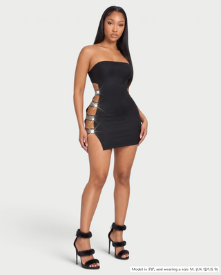 HUCIA Rhinestone Side Cutout Mini Dress