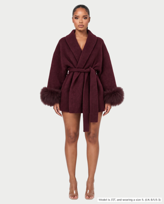 RULLY Plush Cuffs Drop-Shoulder Wrap Coat