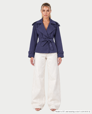 LURIA Wide Lapel Belted Short Trench Coat